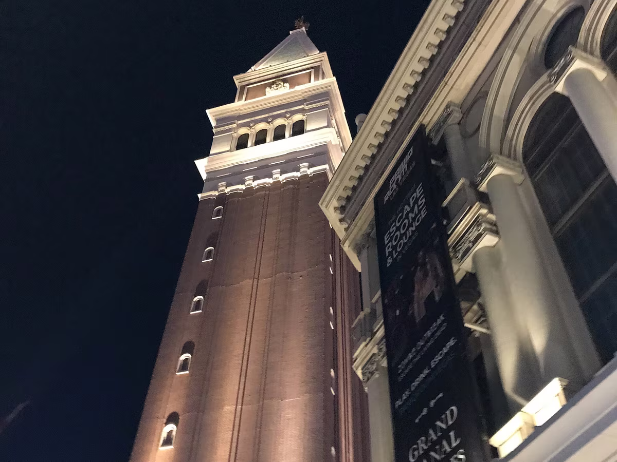 The Venetian Resort with its campanile and Rialto Bridge replica on the Las Vegas Strip